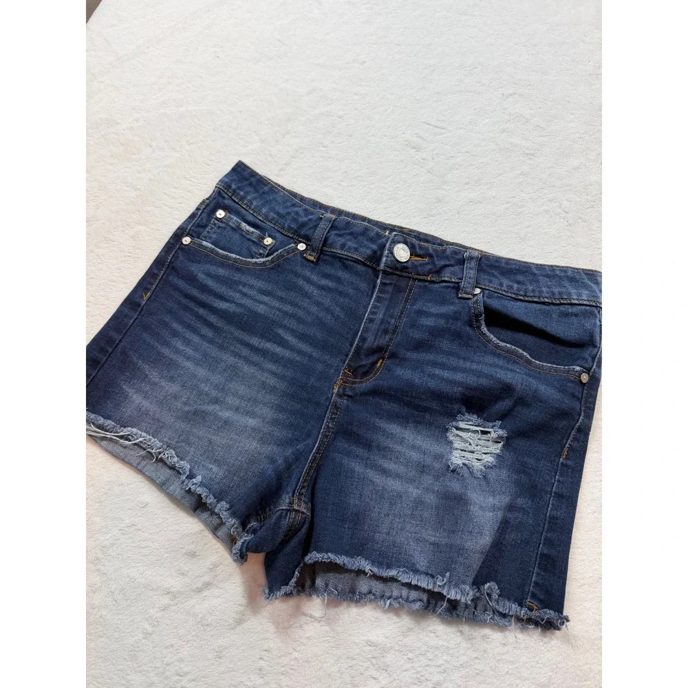 Indigo Rein Denim Shorts Womens 15/31 Blue Good Distressed Raw Hem RR3578C13TI